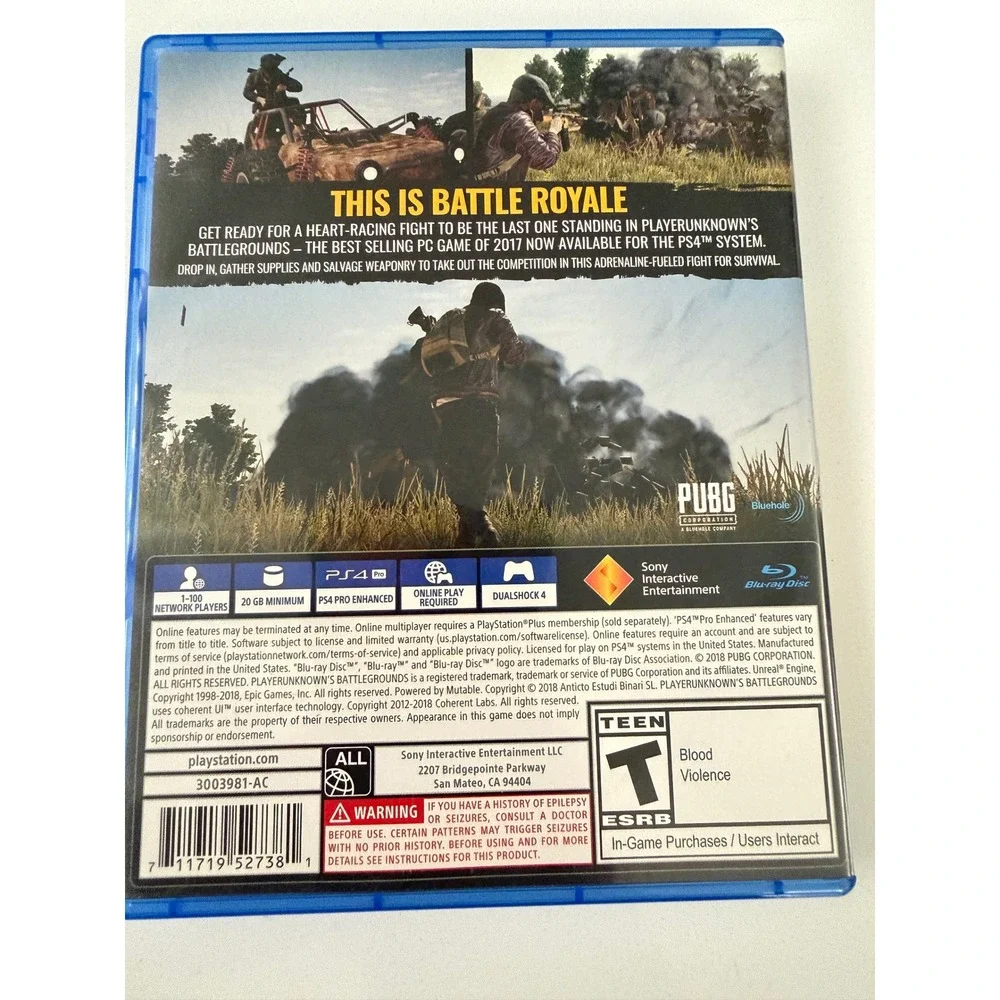 PlayerUnknown's Battlegrounds PUBG Sony PlayStation 4 PS4 Game Disc 2018